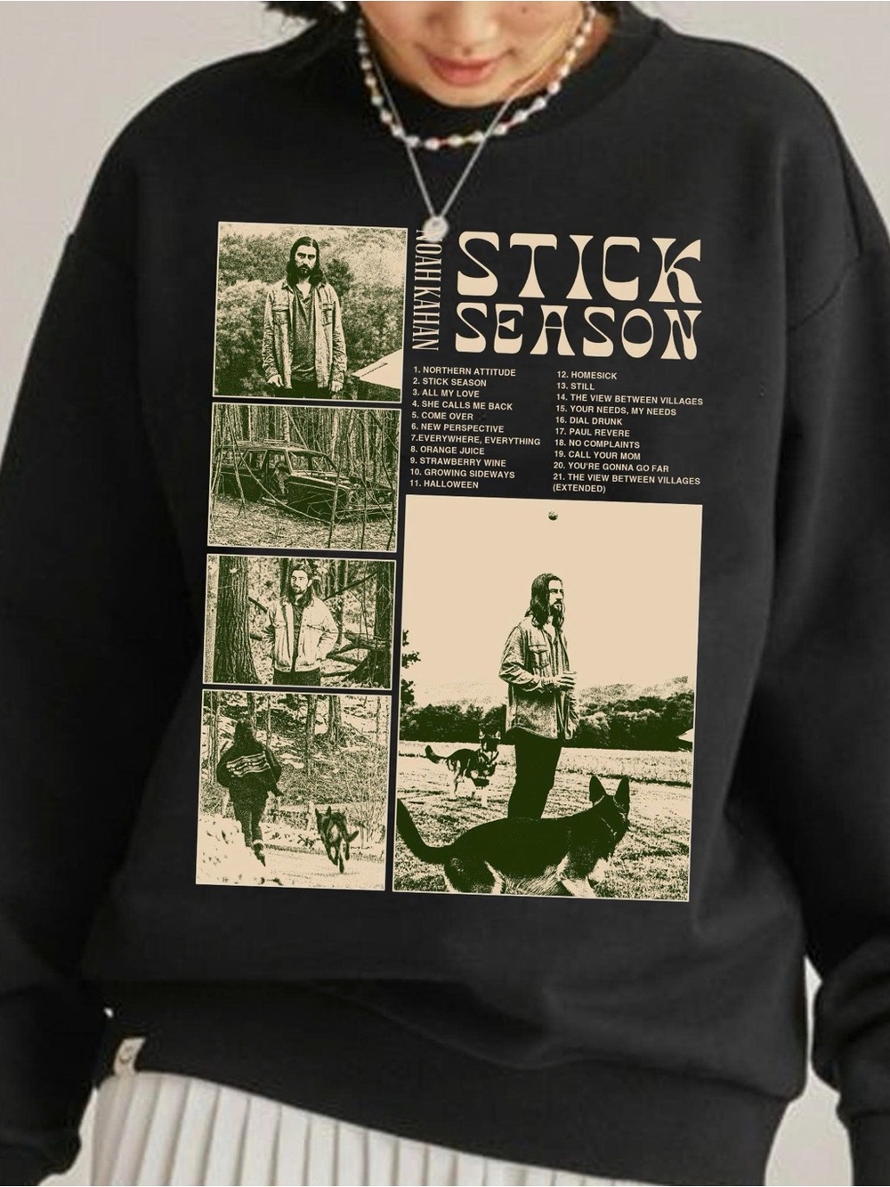 Stick Season Graphic Black Crewneck Sweatshirt